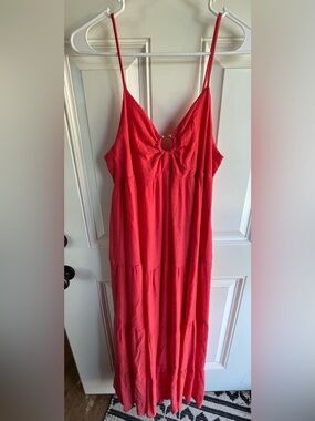 ENTRO long tiered linen coral maxi dress